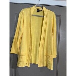 Rafaella Yellow 3/4 Sleeve 2 pockets 100% Cotton Cardigan Sz XL